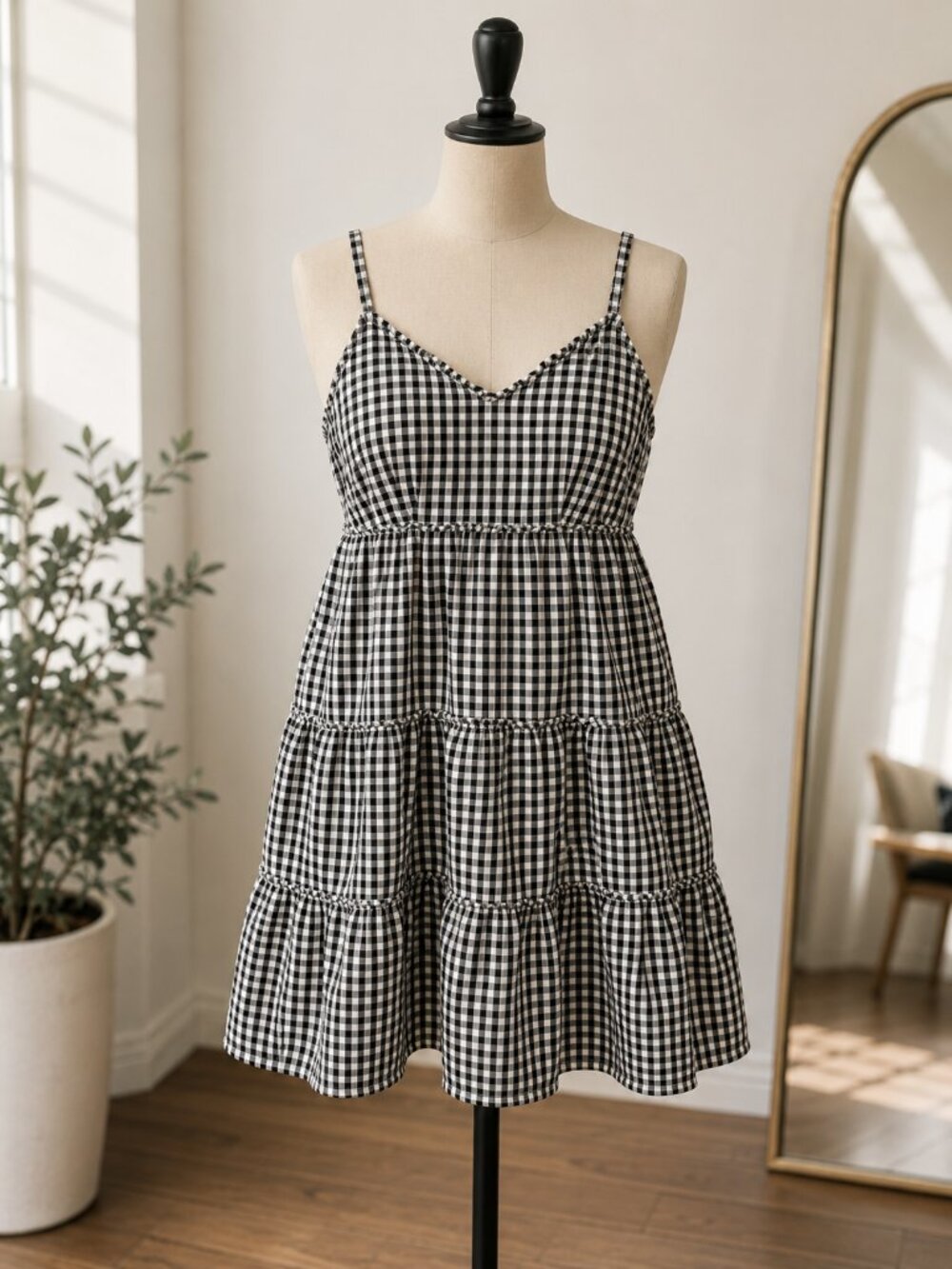 Elegant Black and White Checkered Mini Dress
